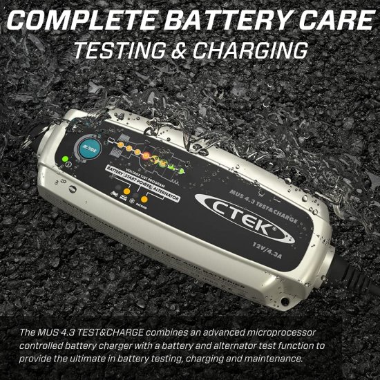 CTEK シーテック (56-959) Silver MUS 4.3 TEST & CHARGE 12 Volt Fully Automatic Charger and Tester