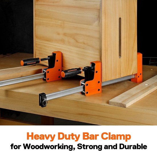 Jorgensen 18” Bar Clamp Set, 2-pack 90° Parallel Clamp Cabinet Master, Steel Jaw Bar Clamp for Woodworking, 1000 lbs load Limited