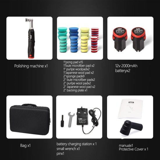 SPTA Cordless Mini Car Polisher, 12V Micro Cordless Scratches Killer Car Polisher RO/DA Mini Car Polisher for polishing, Sanding and Cleaning_2