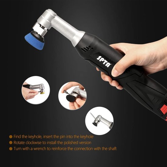 SPTA Cordless Mini Car Polisher, 12V Micro Cordless Scratches Killer Car Polisher RO/DA Mini Car Polisher for polishing, Sanding and Cleaning_3