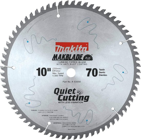 Makita マキタ A-93550 MakBlade 10-Inch 70 Tooth ATB Quiet Crosscutting Saw Blade with 5/8-Inch Arbor , Silver