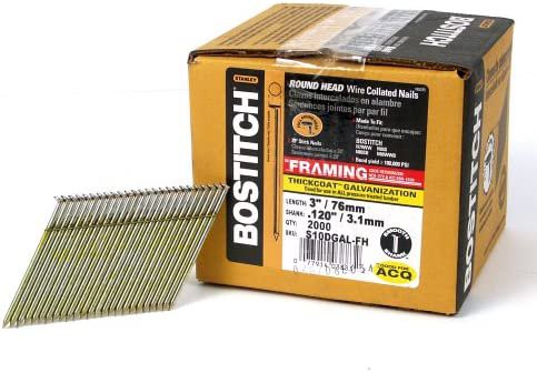 BOSTITCH Framing Nails 28 Degree Wire Weld Galvanized 3-Inch x .120-Inch 2000-Pack (S10DGAL-FH)