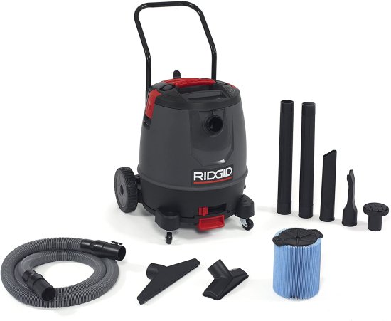 RIDGID 50338 1650RV Motor-on-Bottom Wet Dry Vacuum, 16-Gallon Shop Vacuum with Cart, 6.5 Peak HP Motor, Large Wheels, Pro Hose, Drain, Blower Po