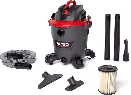 RIDGID 62703 12 Gallon RT1200 NXT WET/DRY VAC, RT1200, 5.0 HP, Casters, Locking Hose, Dark Gray and Red
