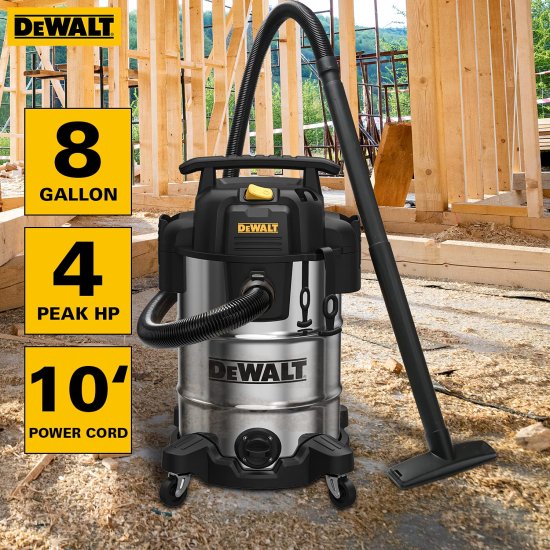 Dewalt デウォルト DXV08S 8Gallon Wet/Dry Vacuum,120V/60Hz,4 Peak HP Shop Vac,Stainless Steel Tank,Silver, 8 Gallon