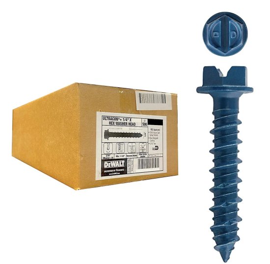 Dewalt デウォルト Engineered by Powers, 1/4" X 1-3/4" ULTRACON?+ Hex Washer Head, DFM12722 Blue Tapcon, Box of 500