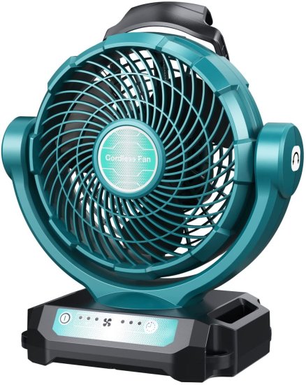 Cordless Fan Powered by Makita マキタ 18V LXT Lithium-ion Battery/DC Cord, DTEZTECH Floor Fan Battery Operated, 8-1/2" Fan for Camping, Gym, Gar