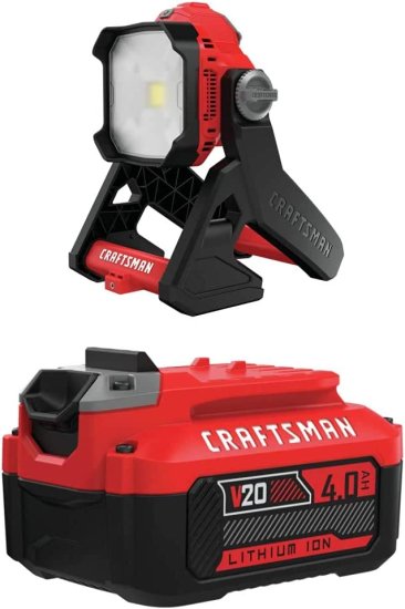 CRAFTSMAN V20 LED Work Light with Lithium Ion Battery, 4.0-Amp Hour, Charger Sold Separately (CMCL030B & CMCB204)