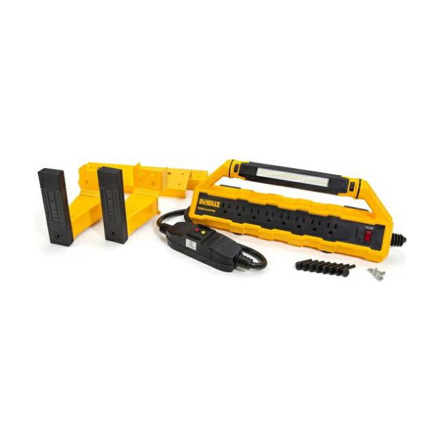 Dewalt デウォルト 15-Amp GFCI Power Station with Detachable Work Light and Cord Minder Kit, 8 Standard 3-Prong Outlets, 2 USB Ports