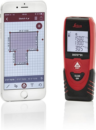 Leica DISTO D1 120ft Laser Distance Measure with Bluetooth 4.0, Black/Red_4