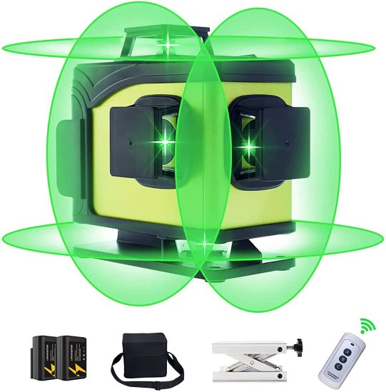 KINAVEL 4x360° Laser Level Rechargeable Self Leveling Laser Level Four Plane Cross Line Lasers 2x360° Vertical 2x360° Horizontal 16 Lines 4D,