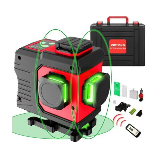 WETOLS 12 Lines Laser Level, 3x360° 3D Green Cross Line, Rechargeable Batteries, Remote Controller, Switchable & Auto Self-Leveling, Three-Plan 24,120円