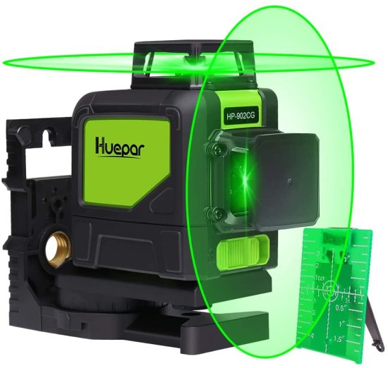 Huepar 902CG Self-Leveling 360-Degree Cross Line Laser Level with Pulse Mode, Switchable Horizontal and Vertical Green Beam Laser Tool, Magnetic