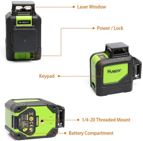 Huepar 902CG Self-Leveling 360-Degree Cross Line Laser Level with Pulse Mode, Switchable Horizontal and Vertical Green Beam Laser Tool, Magnetic_4