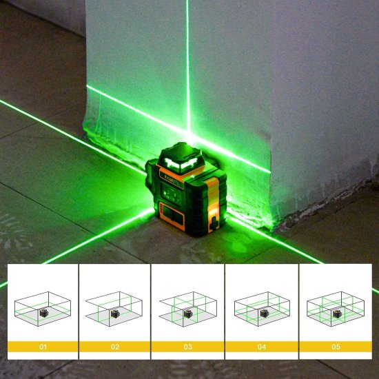 [Up to 40Hrs] KAIWEETS Self Leveling Laser Level 3 X 360, Construction 3D laser level for Picture Hanging, Horizontal/Vertical Line Laser, Magne_4