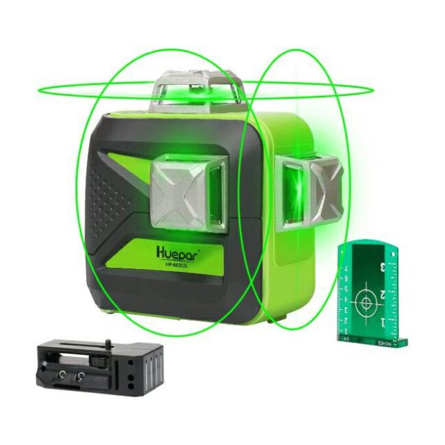 Huepar 3D Green Beam Self-Leveling Laser Level 3x360 Cross Line Laser Three-Plane Leveling and Alignment Line Laser Level -Two 360° Vertical an