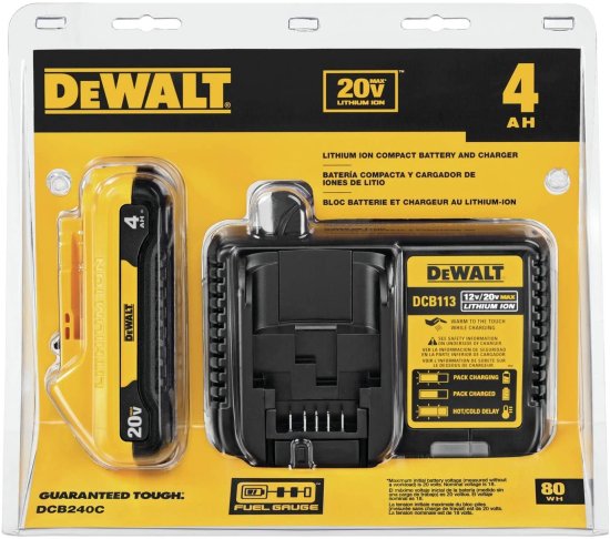 Dewalt デウォルト 20V MAX* Battery, Compact Starter Kit, 4.0-Ah (DCB240C)