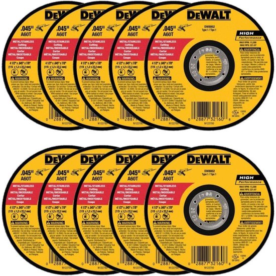 Dewalt デウォルト DW8062 4-1/2" x .045 x 7/8" Metal Cut-Off Wheel (100pk)