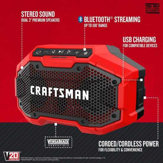 CRAFTSMAN V20 Bluetooth Speaker, Tool Only (CMCR001B) , Redの通販は