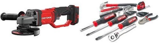 CRAFTSMAN V20 Angle Grinder, Small, 4-1/2-Inch, Tool Only with Mechanics Tools Kit/Socket Set, 57-Piece (CMCG400B & CMMT99446)