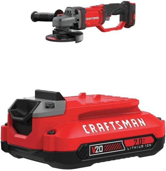 CRAFTSMAN V20 Angle Grinder, Small, 4-1/2-Inch with Lithium Ion Battery, 2.0-Amp Hour, Charger Sold Separately (CMCG400B &amp; CMCB202)