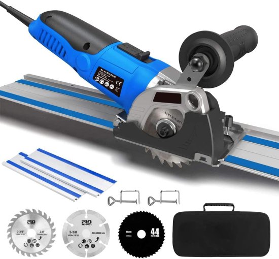 Mini Circular Saw with Track, 3-3/8" 6,500RPM Compact Circular Saw with 2 x 15" Guide Rails, Mini Plunge Cut Saw with 3 Saw Blades for Wood, Sofの通販は