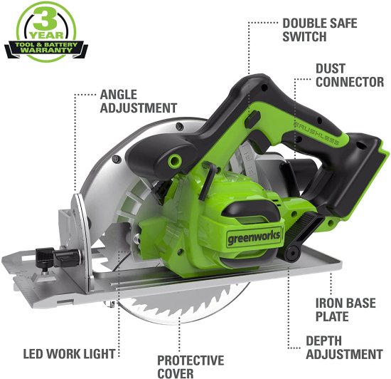 Greenworks 24V Brushless 7.25" Circular Saw, Battery and Charger Sold Separately