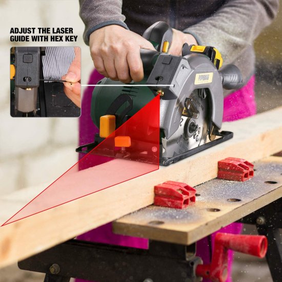 POPOMAN Cordless Circular Saw, 4300 RPM, 20V 4.0Ah Battery, Fast Charger, 2 x Blade(6-1/2"), Adjustable Cutting Depth 2-1/16"(90°), 1-3/8"(45°