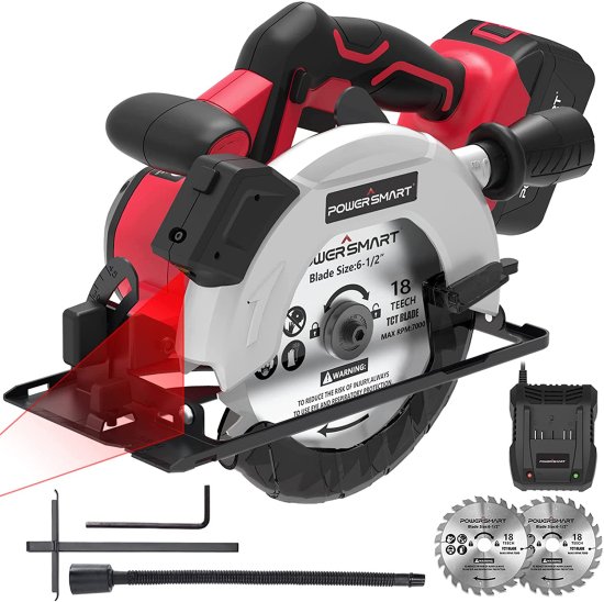 PowerSmart 20V 6-1/2 Inch Cordless Circular Saw with 4.0Ah Battery and Fast Charger, 4300 RPM, Laser & Parallel Guide, 2 Bladesの通販は