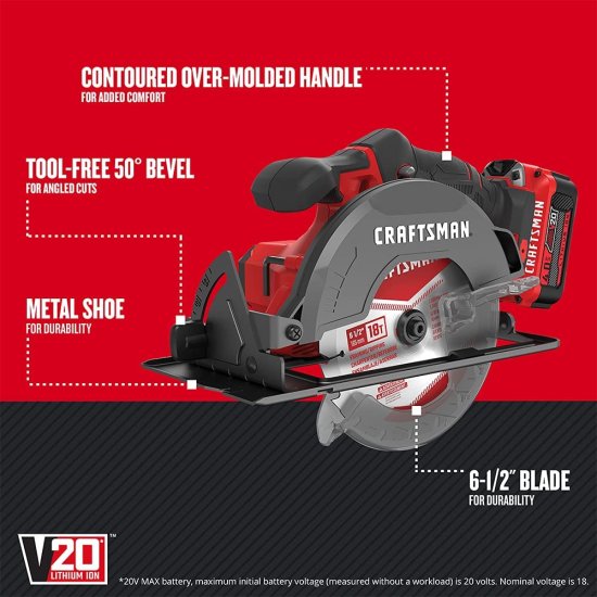 CRAFTSMAN V20* 6-1/2-Inch Cordless Circular Saw Kit (CMCS500M1)_2