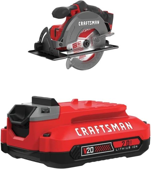 CRAFTSMAN V20 6-1/2-Inch Cordless Circular Saw with Lithium Ion Battery, 2.0-Amp Hour, Charger Sold Separately (CMCS500B & CMCB202)の通販は