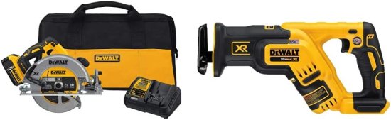 Dewalt デウォルト 20V MAX* 7-1/4-Inch Cordless Circular Saw with Brake Kit (DCS570P1) & 20V MAX* XR Reciprocating Saw Compact Tool Only (DCS36