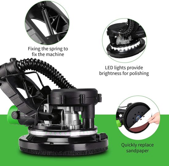 Drywall Sander, Ginour 750W Powerful Wall Sander, 7 Variable Speed 1000-1800RPM Electric Sander with LED Light, Extendable Handle, Portable Bag,_2