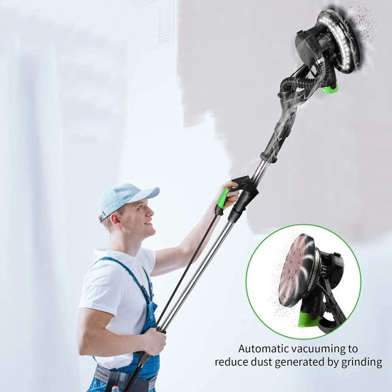 Drywall Sander, Ginour 750W Powerful Wall Sander, 7 Variable Speed 1000-1800RPM Electric Sander with LED Light, Extendable Handle, Portable Bag,_4