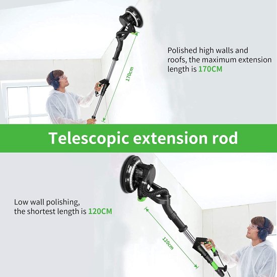 Drywall Sander, Ginour 750W Powerful Wall Sander, 7 Variable Speed 1000-1800RPM Electric Sander with LED Light, Extendable Handle, Portable Bag,_5