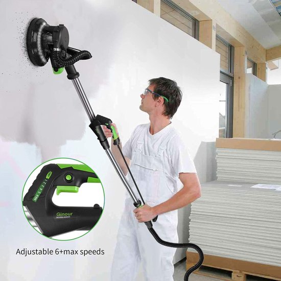 Drywall Sander, Ginour 750W Powerful Wall Sander, 7 Variable Speed 1000-1800RPM Electric Sander with LED Light, Extendable Handle, Portable Bag,_6