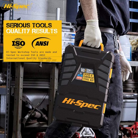 Hi-Spec 81pc Yellow 18V Cordless Power Drill Driver Complete Home &amp; Garage Hand Tool Kit Set for DIY_5