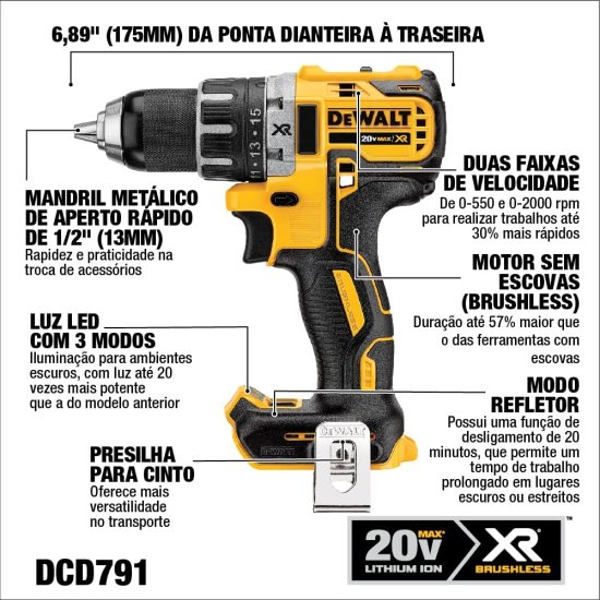 Dewalt デウォルト 20V MAX XR Brushless Drill/Driver, Compact - Bare Tool (DCD791B)_1