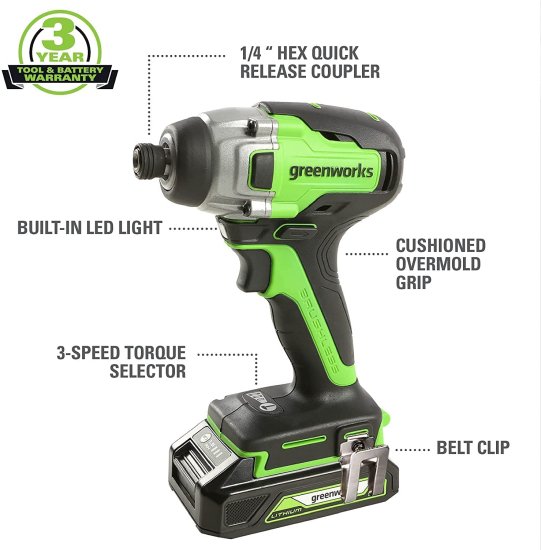 Greenworks 24V Brushless Drill/Driver + Impact Driver Combo Kit, with 20-Piece Impact Rated Driving Bit Set_2