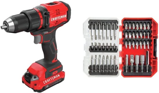 CRAFTSMAN V20 Cordless Drill/Driver Kit, Brushless with Drill Bit Set, 47 Pieces (CMCD710C2 &amp; CMAF1247)_1