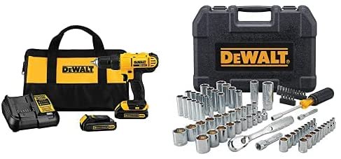 Dewalt デウォルト 20V MAX Cordless Drill / Driver Kit, 1/2-Inch with Mechanics Tool Set, 84-Piece (DCD771C2 &amp; DWMT81531)