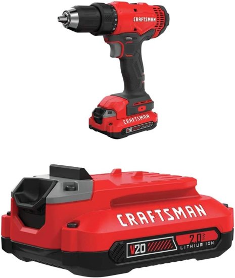 CRAFTSMAN V20 Cordless Drill/Driver Kit with EXTRA Lithium Ion Battery, 2.0-Amp Hour (CMCD701C2 &amp; CMCB202)