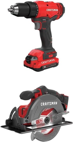 CRAFTSMAN V20 Cordless Drill/Driver Kit with 6-1/2-Inch Cordless Circular Saw (CMCD701C2 &amp; CMCS500B)