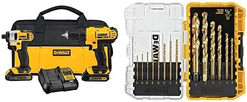 Dewalt デウォルト DCK240C2 20v Lithium Drill Driver/Impact Combo Kit (1.3Ah) with Titanium Speed Tip Drill Bit Set