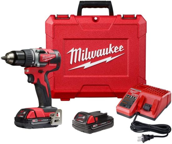 Milwaukee 2801-22CT M18 18-Volt Lithium-Ion Brushless Cordless Compact 1/2 Inch Drill/Driver Kit with 2 Batteries 2.0 Ah, Charger and Case (Non-