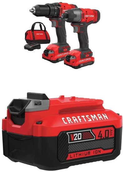 CRAFTSMAN V20 Cordless Drill Combo Kit, 2 Tool (CMCK200C2) with 20V 4AH Li-Ion Battery (CMCB204)