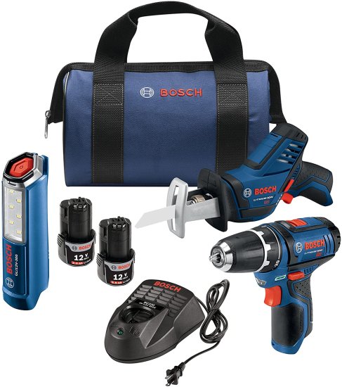 BOSCH ボッシュ Power Tools Combo Kit GXL12V-310B22 - 12V Max 3-Tool Set with 3/8 In. Drill/Driver, Pocket Reciprocating Saw and LED Worklight