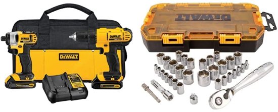Dewalt デウォルト DCK240C2 20v Lithium Drill Driver/Impact Combo Kit (1.3Ah) and Drive Socket Set (34 Piece), 1/4" and 3/8"