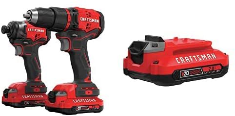 CRAFTSMAN V20 Cordless Drill Combo Kit, 2 Tool with EXTRA Lithium Ion Battery, 2.0-Amp Hour (CMCK210C2 & CMCB202)