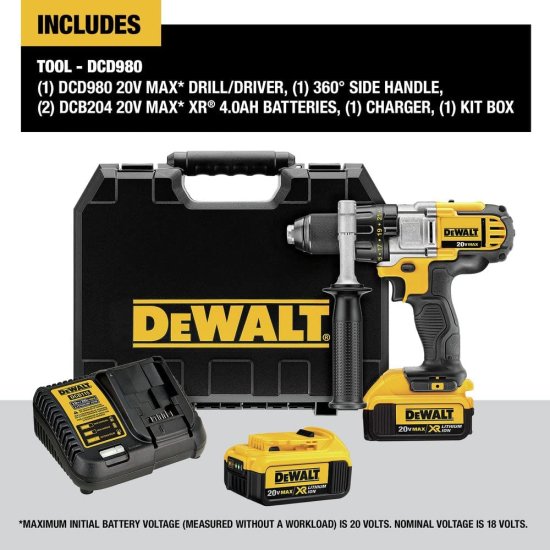Dewalt デウォルト 20V MAX Drill/Driver, 3-Speed, Premium 4.0Ah Kit (DCD980M2)_1